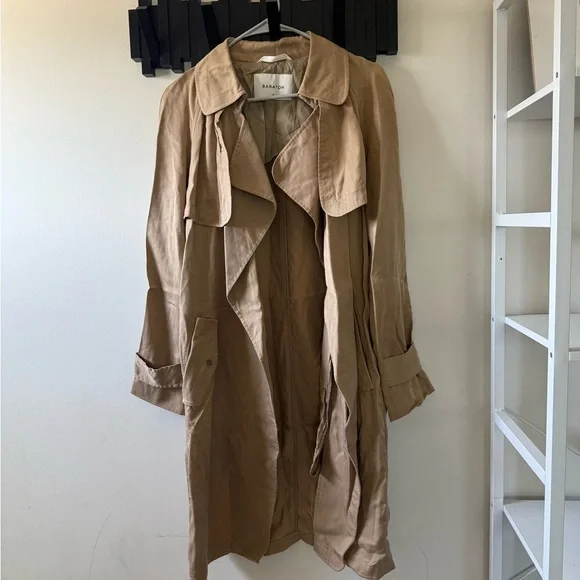 Aritzia Babaton Lawson Beige Tan Trench Coat Sz M 100% Lyocell - Picture 3 of 15